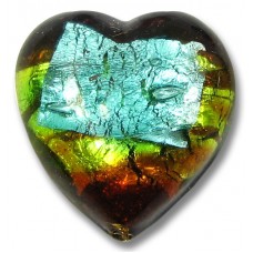 1 Murano Glass 20mm White Gold Foiled Terra Firma Heart