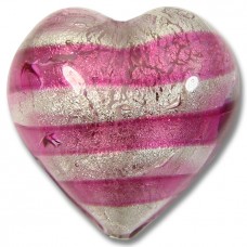 1 Murano Glass Rose Silver Foiled 28mm Heart 