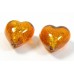 2 Murano Glass Medium Topaz Gold Foiled 14mm Hearts
