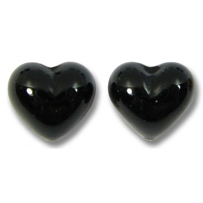 2  Murano Glass Black 10mm Murano Glass Hearts