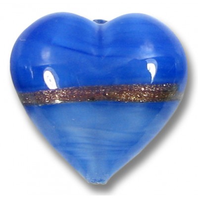 1 20mm Murano Glass Provence Blue Aventurine Satin Heart