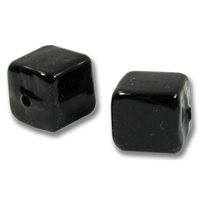 2 Murano Glass Black 8mm Cube Beads