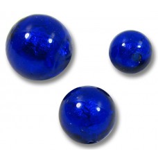 1 Murano Glass Cobalt Blue White Gold Foiled 14mm Round Bead