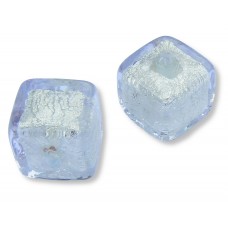 2 Murano Glass Alexandrite White Gold Foiled 8mm Cube Beads