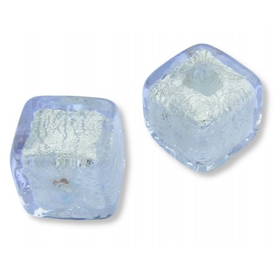 2 Murano Glass Alexandrite White Gold Foiled 8mm Cube Beads