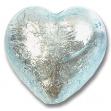 1 Murano Glass Aquamarine Silver Foiled 28mm Heart 