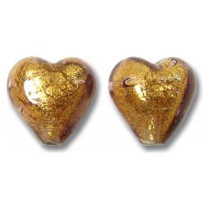 2 Murano Glass Chocolate Amethyst Gold Foiled 10mm Heart Beads