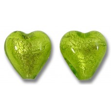 2 Murano Glass Lime White Gold Foiled 10mm Heart Beads