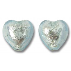 2 Murano Glass Aquamarine Silverfoil 10mm Heart Beads
