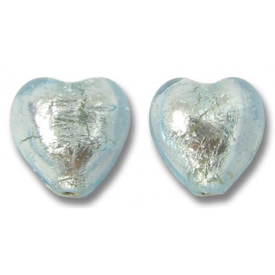 2 Murano Glass Aquamarine Silverfoil 10mm Heart Beads