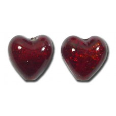 2 Murano Glass Dark Ruby Gold Foiled 10mm Heart Beads