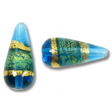 1 Murano Glass Turquoise Gold Foiled Band 20mm Drop Bead