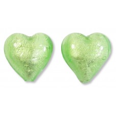 2 Murano Glass Verde Smeraldo Chiarissimo White Goldfoiled 14mm Hearts