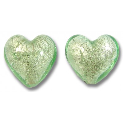 2 Murano Glass Verde Smeraldo Chiarissimo White Goldfoiled 14mm Hearts 2 Murano Glass Verde Smeraldo Chiarissimo White Goldfoiled 14mm Hearts