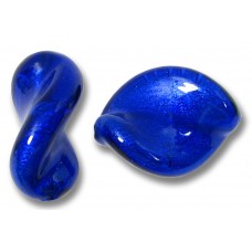 2 Murano Glass Cobalt White Gold Foiled Elica Twist Beads