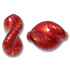 2 Murano Glass Rubino Gold Foiled Elica Twist Beads