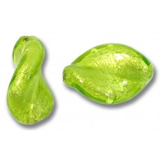 2 Murano Glass Light Erba (Lime) Green White Gold Foiled Elica Twist Beads
