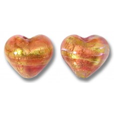 2 Murano Glass Rose Goldfoil 10mm Heart Beads