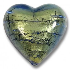 1 Murano Glass Bluino Goldfoil 18mm Heart Bead