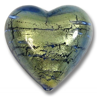 1 Murano Glass Bluino Goldfoil 18mm Heart Bead