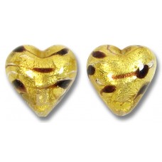 2 Murano Glass Gold Foiled Lacrima 12mm Heart Beads