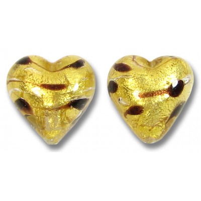 2 Murano Glass Gold Foiled Lacrima 12mm Heart Beads