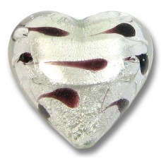 1 Murano Glass Silver Foiled Lacrima 18mm Heart Bead