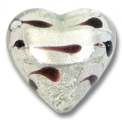 1 Murano Glass Silver Foiled Lacrima 18mm Heart Bead