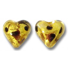2 Murano Glass Leopard Gold Foil 8mm Hearts