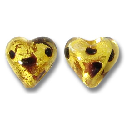 2 Murano Glass Leopard Gold Foil 8mm Hearts