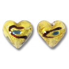 2 Murano Glass Gold Foiled Miro Sapphire 10mm Heart Beads