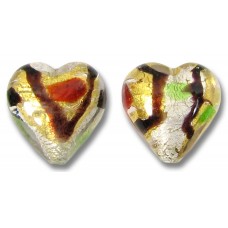 2 Murano Glass Gold and Silver Foil Harlequin 12mm Heart Beads
