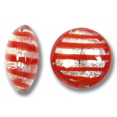 1 Murano Glass Red Spiral Silverfoil 12mm Lentil Bead