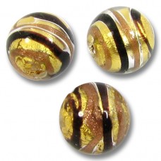 1 Murano Glass Humbug Goldfoil Round 10mm Bead