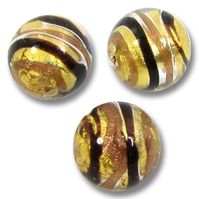 1 Murano Glass Humbug Goldfoil Round 10mm Bead