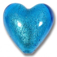 1 Murano Glass Dark Aquamarine White Gold Foiled 20mm Heart 