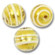 1 Murano Glass White Spiral Goldfoil 10mm Round Bead