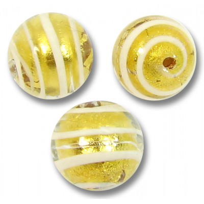 1 Murano Glass White Spiral Goldfoil 10mm Round Bead