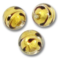1 Murano Glass Gold Foiled Lacrima 10mm Round Bead