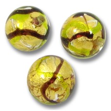 1 Murano Glass Goldfoiled Etnico 10mm Round Bead