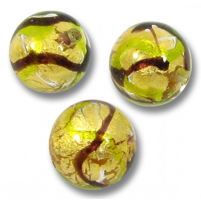 1 Murano Glass Goldfoiled Etnico 10mm Round Bead