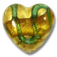 1 Murano Glass Aurora Lime Goldfoiled 20mm Heart Bead