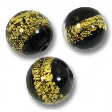 10 Murano Glass Black Gold Foiled Band 10mm Round Beads
