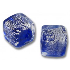 1 Murano Glass Sapphire Crackle Silverfoil 10mm Cube Bead