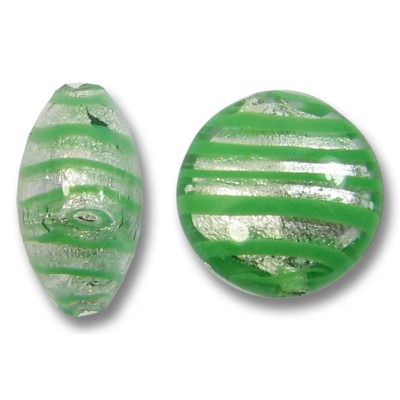 1 Murano Glass Spiral Verde Silverfoil 12mm Lentil Bead
