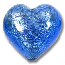1 Murano Glass Sapphire Silver Foiled 28mm Heart 