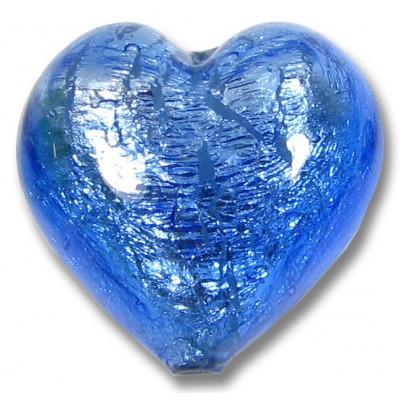 1 Murano Glass Sapphire Silver Foiled 28mm Heart 