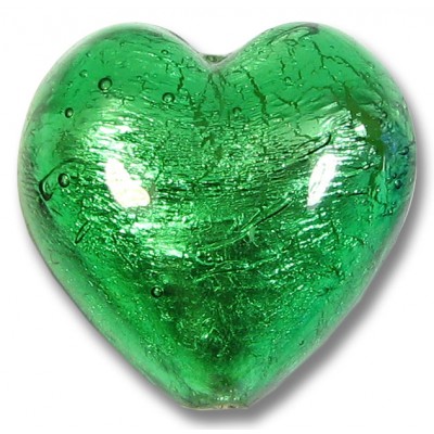 1 Murano Glass Emerald Silver Foiled 28mm Heart 