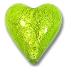 1 Murano Glass Light Erba (Lime) Green White Gold Foiled 20mm Heart Bead