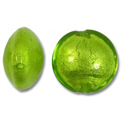 1 Murano Glass Light Erba (Lime) Green White Gold Foiled 14mm Lentil Bead